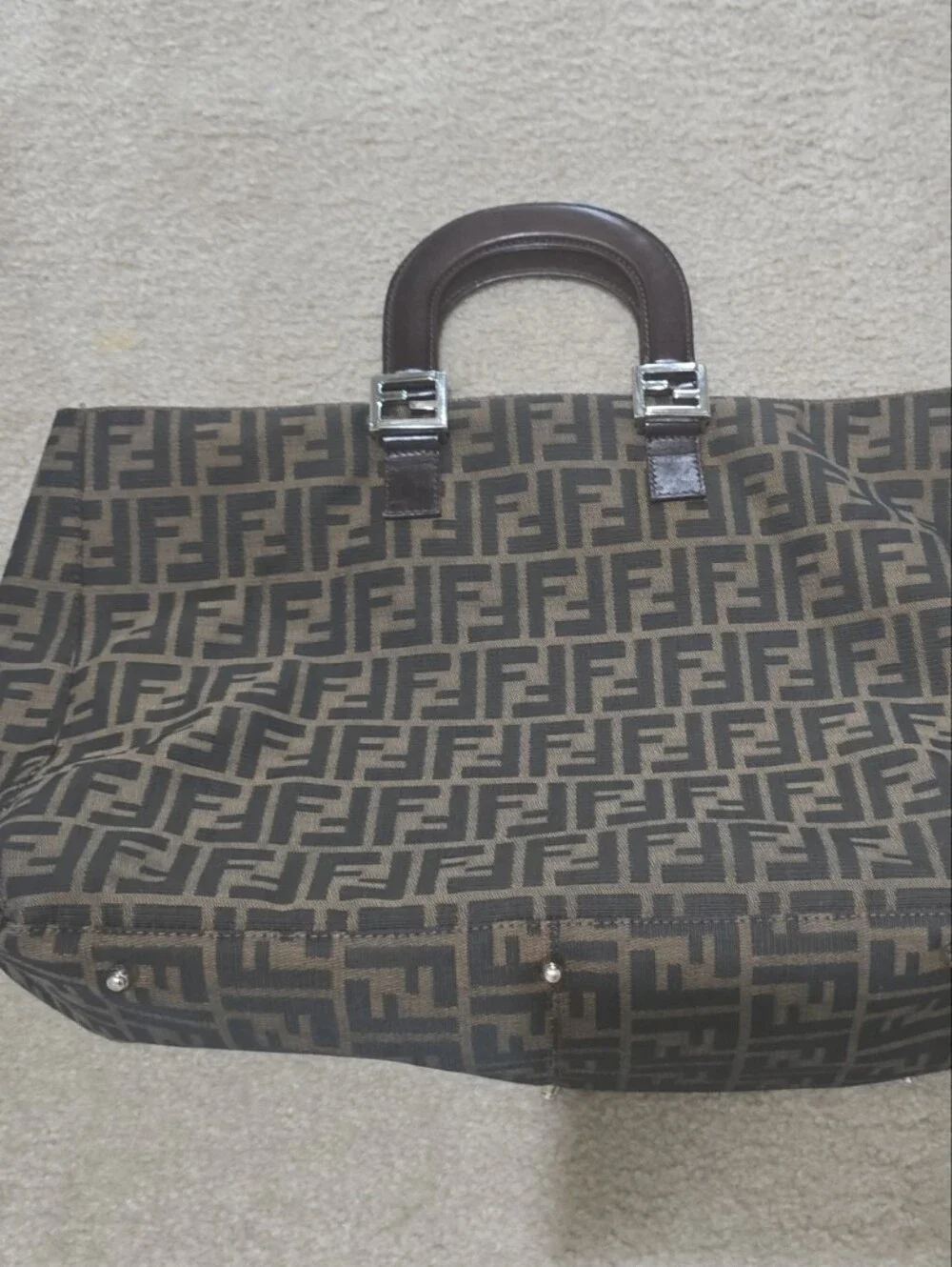 Fendi Brown Monogram Canvas Briefcase with Dark Brown Leather Handles